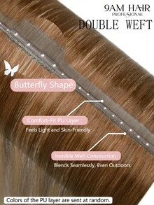 9AM HAIR Butterfly Weft Hair Extensions Human Hair Glueless OVO Pu Hole Genius Hand Tied Invisible DIY Double Weft Hair Extensions Straight 1pc 16 Inches - S4/4/27 - View 7