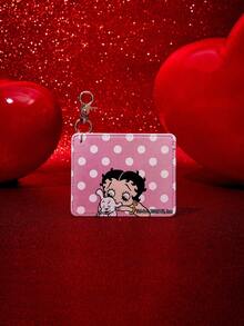 Betty Boop x SHEIN 1 Piece Pink Polka Dot Card Bag Keychain PU Leather Wallet With Keychain Buckle Bag Pendant - Multicolor - View 4