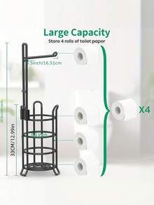 1PC Freestanding Space Saving Holds 3 Rolls Extra Storage Shelf Dispenser Silver Toilet Paper Holder Rack For Bathroom Guest Powder Room Hotel Apartment Durable Easy Clean Non Slip Stable Modern Home Essential Organizer - Black - View 2