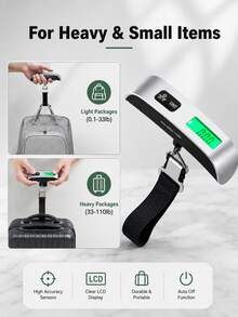 Teckwe T-Shaped Digital Luggage Scale, Portable Handheld Baggage Scale With LCD Display, Dual-Unit Kg/Lb Suitcase WeighingTool For TravelBuilt-In Button Battery - default - View 3