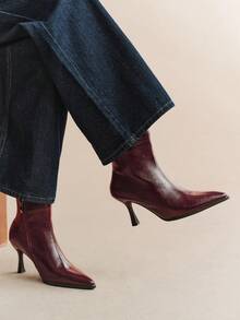 Rosivie Women's Ankle Strap Square Buckle Pointed Toe Burgundy Side Zipper Stiletto High Heel Ankle Boots, Commute Daily Versatile Style - Burgundy stiletto - View 5