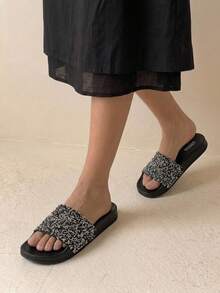 HighSole Woman Shoes Flat Simple Everyday Fashion Slippers For Summer Vacation Shoes Summer Spring Shoes Spring Break Easter For Casual Beach Style For Christmas - Black - View 5