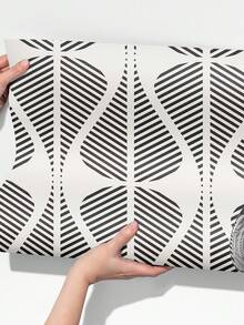 1PC Black White Diagonal Geometric Line Teardrop Pattern Self Adhesive Peel And Stick Removable Wallpaper Sticker For Cabinet Countertop Bedroom Kitchen Wall Decoration Living Room Furniture Wardrobe Door Surface Covering - multicolor - View 11