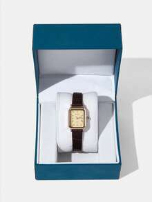 MOTF PREMIUM RELOJ DE MUJER DE CUADRADO DORADO ROSA CON NÚMEROS ROMANOS - Marrón - Ver 3