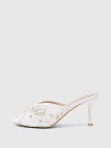 CUCCOO SZL Women's Pointed Toe Retro Mules Heels Sexy Slip-On Stiletto Halter Sandals Suitable For Party Weddings Everyday - White - View 4