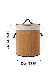 1Pc Large Capacity Foldable Bamboo Laundry Hamper With Lid & Handles,Hand-Woven Storage Basket, Bamboo Woven With Lid, For Miscellaneous Items, Toys, Dirty Clothes, Portable Laundry Hamper - Bamboo primary color - View 4
