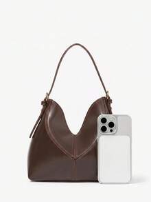 Maija Ladies Fashion Elegant Simple Versatile Classic Beige Imitation Leather Handbag Handbag, Commute To Work Daily - dark brown - View 5