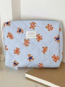 Found Favorite 1Pc/Set Cute Bear Pattern Large Capacity Multifunctional Cosmetie Bag ,Travel Makeup Bag ,Girls Make Up Bag ,Back To School Wallet Pouch Portable - Blue - View 8