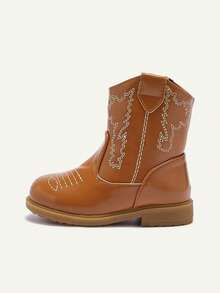 Cozy Pixies Autumn/Winter Fashion Versatile Fun Cute Comfortable Wear-Resistant Brown Embroidery Fun Pastoral Retro Baby Ankle Boots Western Cowboy Boots - Brown - View 4
