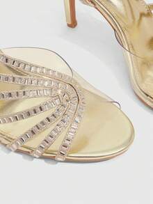 CUCCOO SZL Multi-Layer Crossed Rhinestone Back Strap Stiletto Sandals Women's Open-Toed Banquet Dress High Heels Women's Shoes - Gold - View 5