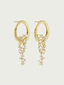 Glisma Anting-anting Premium Berlapis Emas 18K dengan Rumbai Air Terjun dan Batu Permata Geometris, Premium/Elegan/Berkelas, Musim Panas/Pantai/Pesta Prom/Pesta, Berlapis/Batu Permata - Yellow Gold - View 2