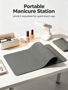 Waterproof And Durable Nail Art Table Mat, Made Of Waterproof And Soft PU Leather, Designed For Studio Tabletops And Foldable Nail Art Armrests. Ideal For Nail Artists In Salons And For Home Use. - Grey - View 11