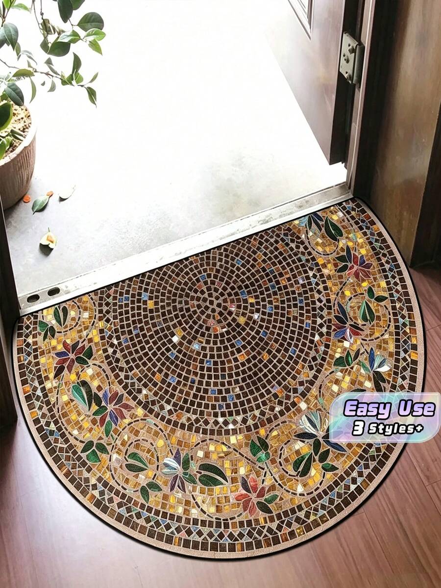 美式半圓形水晶天鵝絨門墊,吸水入口地墊,防污浴室廚房玄關地毯 - D - 查看 1