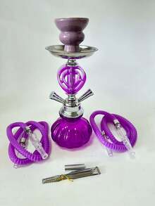 1Set Mini Glass Hookah Set, Single/Double Hose Shisha Pipe, Portable Smoking Water Pipe For Home Party Travel, No Electricity Needed, Lightweight Durable Glass, Multiple Colors Available - one-size - View 14