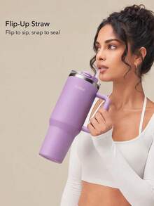 OutZeal 40 Oz High Capacity Stainless Steel Double Insulation Flap Straw Cup With Portable Handle For Gym, Studio, Car, Hiking, Office And Daily Leisure - Purple - View 5