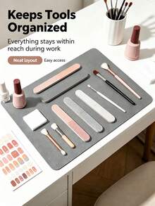 Waterproof And Durable Nail Art Table Mat, Made Of Waterproof And Soft PU Leather, Designed For Studio Tabletops And Foldable Nail Art Armrests. Ideal For Nail Artists In Salons And For Home Use. - Grey - View 12