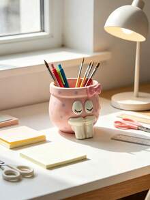 Cute Cartoon Shy Girl Hugging Legs Pen Holder, Large Capacity Makeup Brush Organizer, Entryway Storage Decorative Ornament - Girl pen holder - View 9
