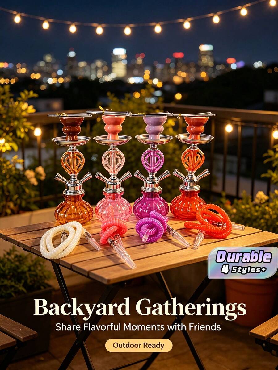1Set Mini Glass Hookah Set, Single/Double Hose Shisha Pipe, Portable Smoking Water Pipe For Home Party Travel, No Electricity Needed, Lightweight Durable Glass, Multiple Colors Available - one-size - View 1