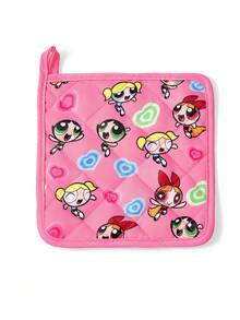 THE POWERPUFF GIRLS X SHEIN 1件/2件裝可愛卡通印花廚房隔熱墊套組，烘焙必備隔熱墊，有效隔絕熱源，單件/組合可選 - 粉色 - 查看 2