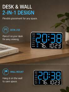 Large Digital Wall Clock With Temperature, Calendar, Alarm And Night Light, Big LED Display, RGB Color, Clock For Wall, Room Decor, Home Bedroom Decor Gifts, Batteries Not Included - multicolor - View 5
