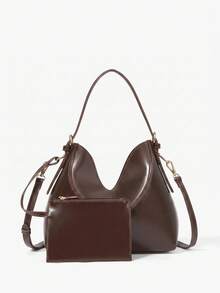 Maija Ladies Fashion Elegant Simple Versatile Classic Beige Imitation Leather Handbag Handbag, Commute To Work Daily - dark brown - View 3