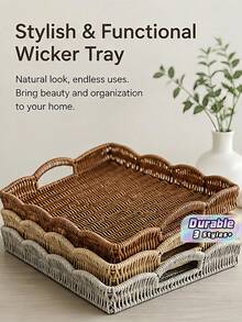 This Modern, Minimalist, Multi-Functional Faux Rattan Fruit Drainer Can Be Used As A Desktop Display Basket, Storage Basket, Tray, Or Even A Bread Basket For The Living Room. - Multicolor - View 1