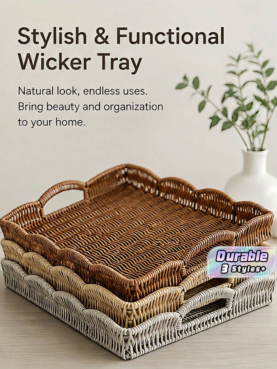 This Modern, Minimalist, Multi-Functional Faux Rattan Fruit Drainer Can Be Used As A Desktop Display Basket, Storage Basket, Tray, Or Even A Bread Basket For The Living Room. - Multicolor - View 1