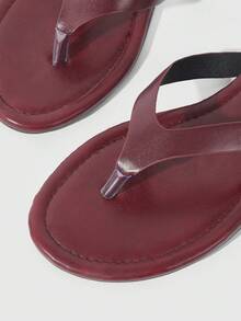HighSole Ladies Buckle Holiday Style Summer Burgundy PU Surface Flat Bottom Slippers - Burgundy - View 9