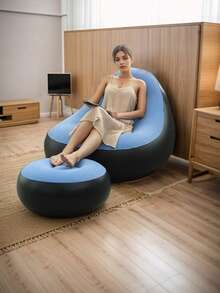 1pc Inflatable Sofa With Footrest, Flocked Surface Air Couch For Adults, Portable Waterproof Camping Lounge Chair With Footstool, Home & Outdoor Use - Chair - View 12