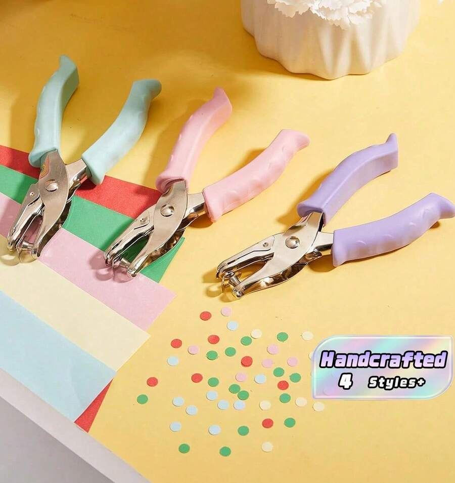 Macaron Colored Manual Puncher, Suitable For Metal Binding Of Paper And Cards, With A Punching Diameter Of 6mm, Suitable For Office Stationery, No Battery Required - Multicolor - View 1