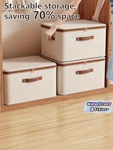 Foldable Linen Storage Box With Double Zippers & Faux‑Leather Handles, Large‑Capacity Lidded Under‑Bed Storage Basket For Clothes, Bed Sheets, Moving, Ideal For Bedroom, Dorm, Study, Wardrobe, Laundry & Under‑Bed Organization - View 1