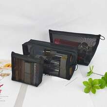 Found Favorite 1pc/2pcs/3pcs Mesh Breathable Cosmetic Bag Organizer Set, Multi-Functional Travel Toiletry Bag, Foldable And Professional Makeup Organizer Set, Small - Black - View 9