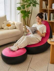 1pc Inflatable Sofa With Footrest, Flocked Surface Air Couch For Adults, Portable Waterproof Camping Lounge Chair With Footstool, Home & Outdoor Use - Chair - View 14