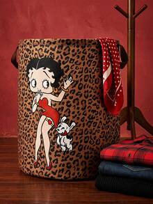 Betty Boop X POKOJA LAND 1 Piece – Cute Animal-Print, Large-Capacity, Foldable Round Storage Basket With Handles; Multi-Purpose Storage Basket For The Nursery. - leopard print - View 1