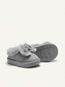 Cozy Pixies Girls Bow Decoration Grey Fashion Warm Winter Slippers For Outdoor Leisure Activities And Daily Home Wear - Grey - View 5