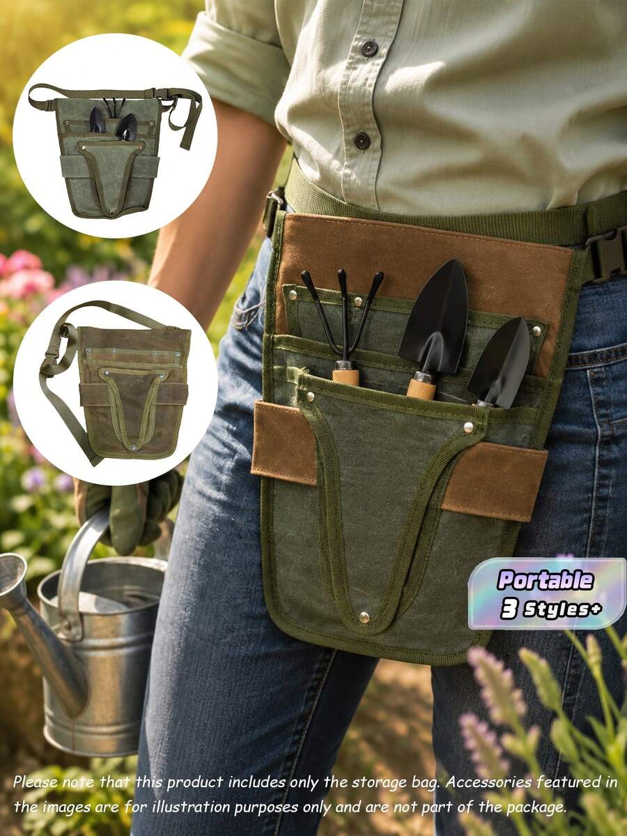 Multi‑Purpose Gardening Tool Belt Pouch, Durable Canvas Portable Tool Waist Bag, Unisex Multi‑Pocket Design, Convenient Storage Waist Pack For Garden Working Tools - multicolor - View 1