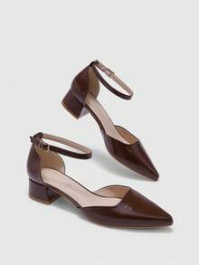 CUCCOO BIZCHIC Fashion Versatile Commute Pointed Toe Chunky High Heel Pumps - Coffee Brown - View 10