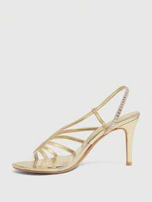CUCCOO SZL Multi-Layer Crossed Rhinestone Back Strap Stiletto Sandals Women's Open-Toed Banquet Dress High Heels Women's Shoes - Gold - View 4
