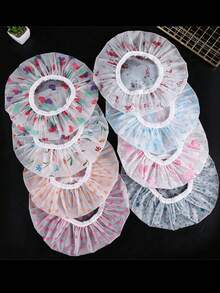 Reusable Waterproof Shower Caps For Women, Random Cute Printed Bath Hair Caps With Elastic Band, Multi‑Purpose Hair Bonnet For Shower, SPA, Kitchen, Salon, Assorted Random Patterns - Multicolor - View 9