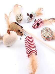 PETSIN 7-Piece Gift Box Set: Cat Wand, Simulated Mouse And Other Cat Toys, Pet Supplies - Multicolor - View 6