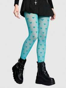 ROMWE Goth Love High Elastic Jumpsuit Fishing Net Socks Are Suitable For Matching Skirts - lake blue - View 4