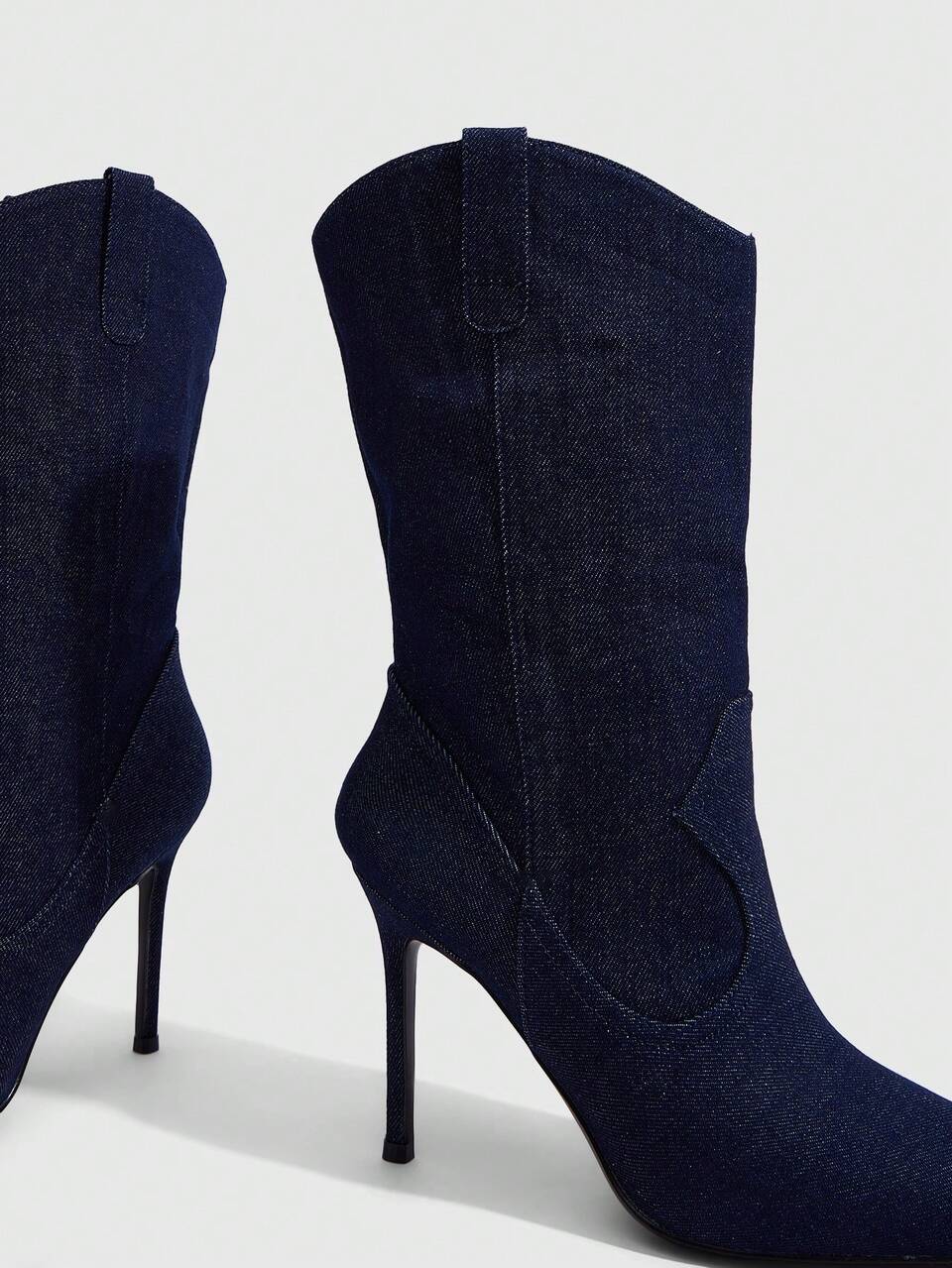 CUCCOO SZL Women's Simple Blue Pointed Stiletto Boots