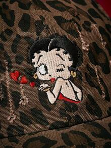 Betty Boop X Joivida 1pc Printed Baseball Cap, Cartoon Print, Breathable Material, Easy Style And Match, Street Style Statement, For Men And Women, Perfect Everyday Item - Coffee - View 5