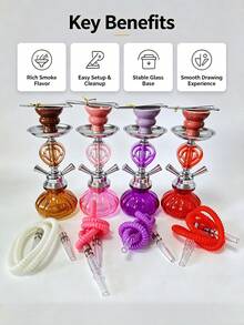 1Set Mini Glass Hookah Set, Single/Double Hose Shisha Pipe, Portable Smoking Water Pipe For Home Party Travel, No Electricity Needed, Lightweight Durable Glass, Multiple Colors Available - one-size - View 7
