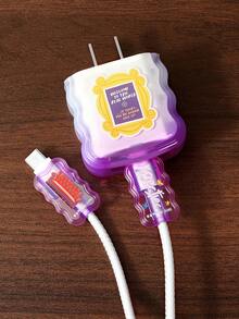 FRIENDS X SHEIN 5件組數據線保護套，適用於充電器，櫻桃印花圖案，充電器保護套（不含數據線） - 紫色 - 查看 2