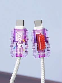 FRIENDS X SHEIN 5件組數據線保護套，適用於充電器，櫻桃印花圖案，充電器保護套（不含數據線） - 紫色 - 查看 4