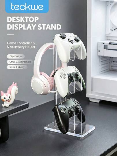 Teckwe Acryl Spielcontroller Displayständer, kabelloser Desktop Kopfhörerständer, universeller Aufbewahrungs- und Displayständer