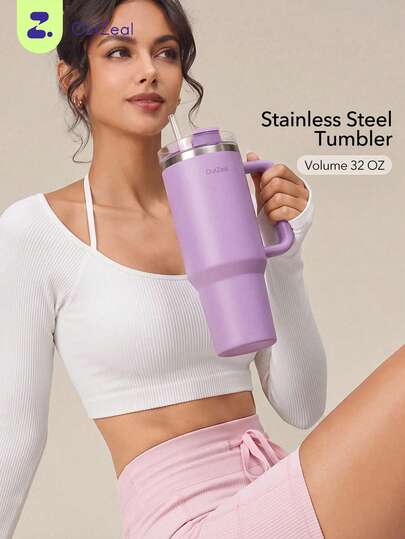 OutZeal 40 Oz High Capacity Stainless Steel Double Insulation Flap Straw Cup With Portable Handle For Gym, Studio, Car, Hiking, Office And Daily Leisure