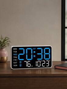 Large Digital Wall Clock With Temperature, Calendar, Alarm And Night Light, Big LED Display, RGB Color, Clock For Wall, Room Decor, Home Bedroom Decor Gifts, Batteries Not Included - multicolor - View 10