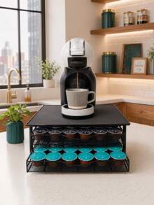 1pc Coffee Machine Stand With Pull‑Out Drawers, Metal Coffee Capsule Holder Organizer For Kitchen Countertop - Multicolor - View 2